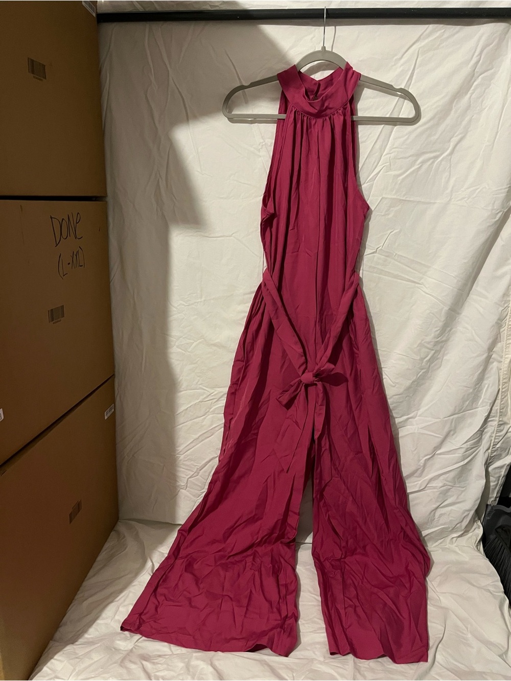 SHEIN Magenta Halter Jumpsuit with Tie Waist